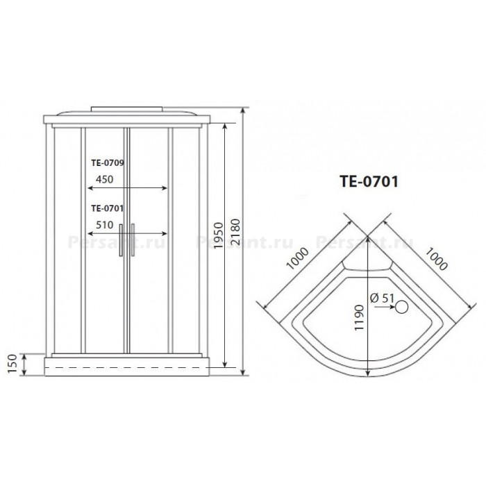Душевая кабина Timo Eco 100x100 TE-0701, стекло рифленое, белый профиль