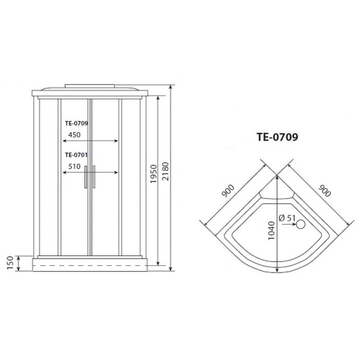 Душевая кабина Timo Eco 90x90 TE-0709 стекло рифленое, белый профиль