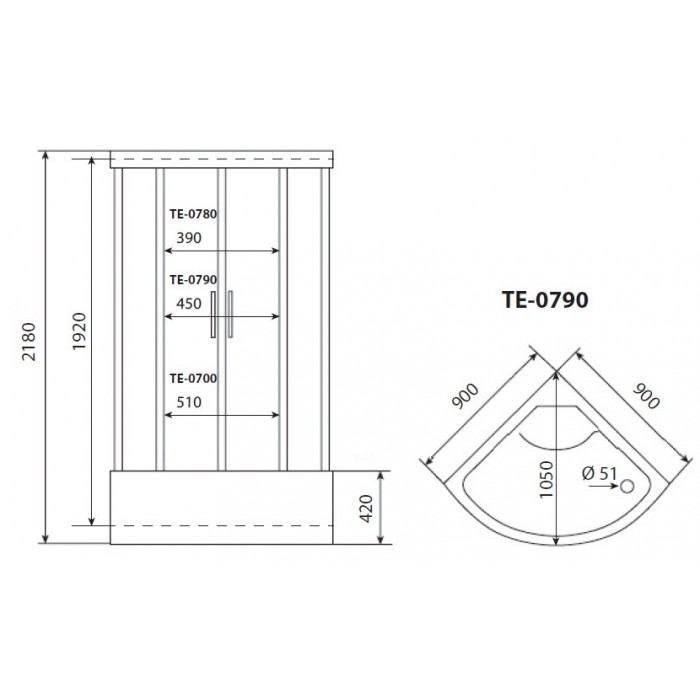 Душевая кабина Timo Eco 90x90 TE-0790, стекло рифленое, белый профиль