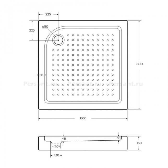 Акриловый поддон для душа BelBagno Tray 80x80x15 TRAY-BB-A-80-15-W