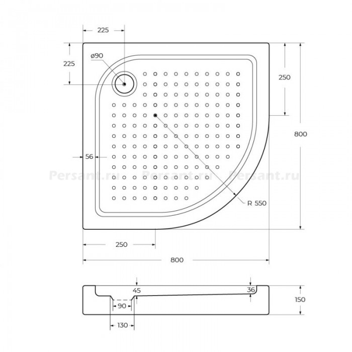 Акриловый поддон для душа BelBagno Tray 80x80x15 TRAY-BB-R-80-550-15-W