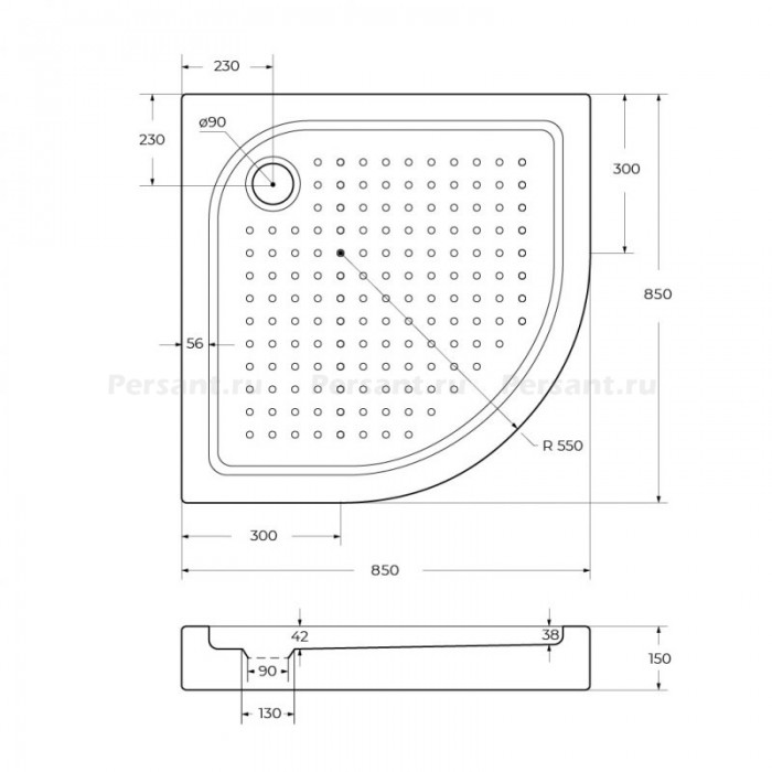 Акриловый поддон для душа BelBagno Tray 85x85x15 TRAY-BB-R-85-550-15-W