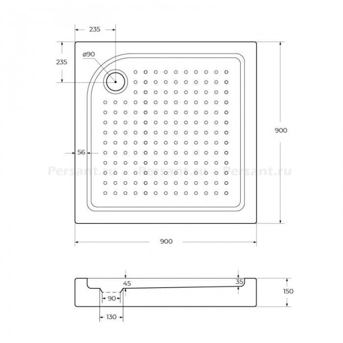Акриловый поддон для душа BelBagno Tray 90x90x15 TRAY-BB-A-90-15-W