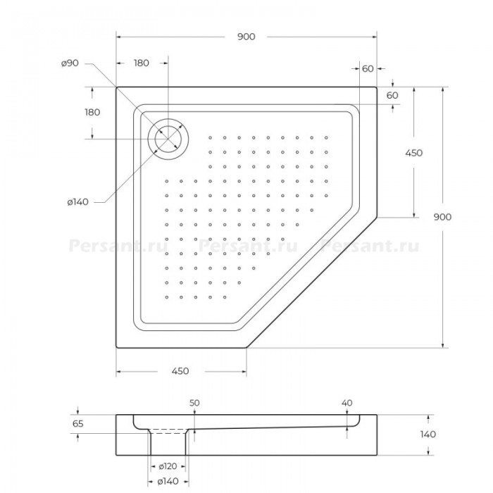 Акриловый поддон для душа BelBagno Tray 90x90x15 TRAY-BB-P-90-15-W пятиугольный