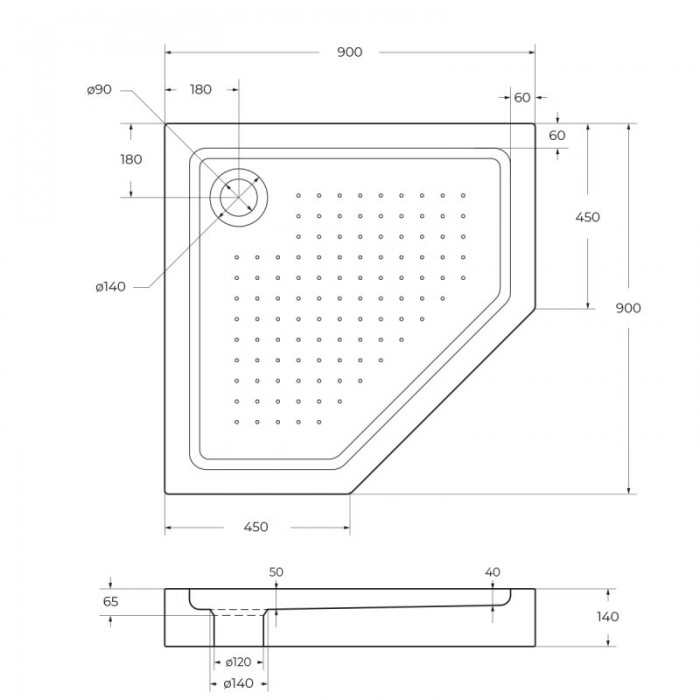 Акриловый поддон для душа BelBagno Tray 90x90x15 TRAY-BB-P-90-15-W пятиугольный