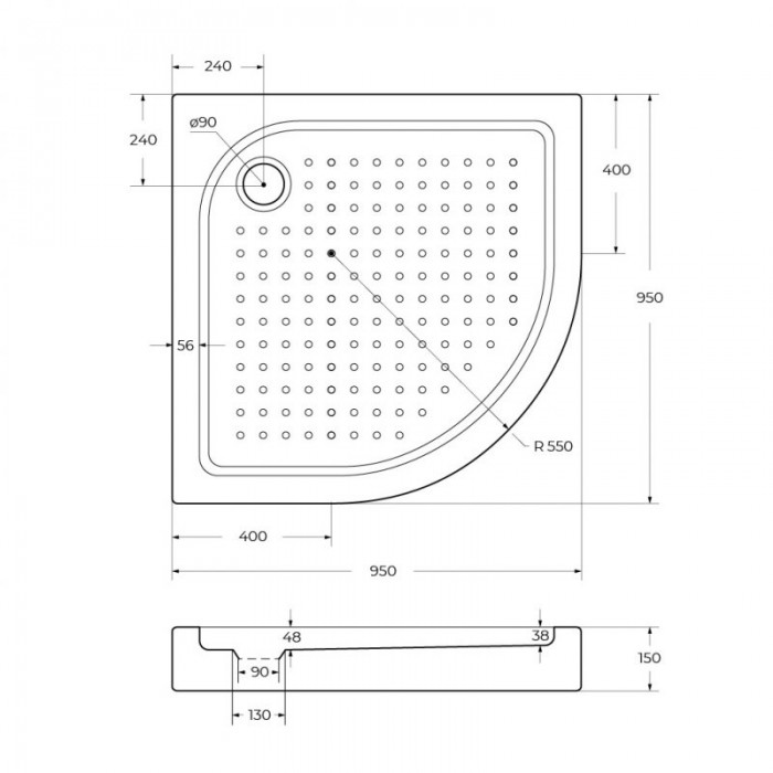 Акриловый поддон для душа BelBagno Tray 95x95x15 TRAY-BB-R-95-550-15-W