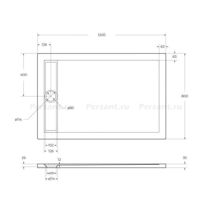 Акриловый поддон для душа BelBagno Tray Due 120x80x4 TRAY-BB-DUE-AH-120/80-4-W0 низкий