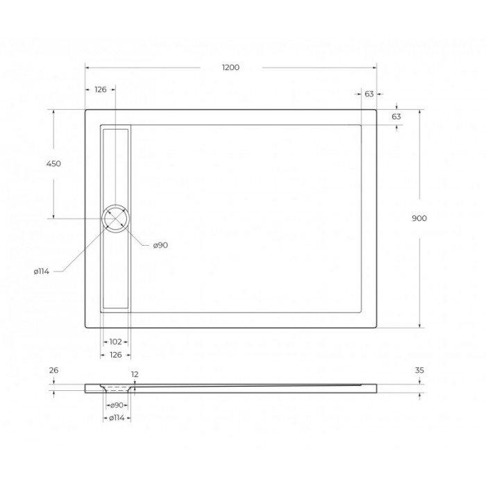 Акриловый поддон для душа BelBagno Tray Due 120x90x4 TRAY-BB-DUE-AH-120/90-4-W0 низкий