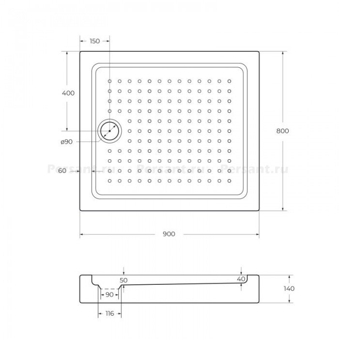Акриловый поддон для душа Cezares Tray 90x80 TRAY-A-AH-90/80-15-W Белый