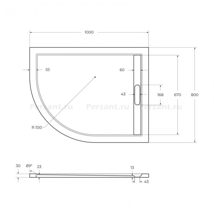 Душевой поддон из искусственного камня Cezares Tray AS 100x80 R TRAY-AS-RH-100/80-550-30-W-R Белый