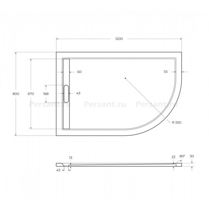 Душевой поддон из искусственного камня Cezares Tray AS 120x80 L TRAY-AS-RH-120/80-550-30-W-L Белый