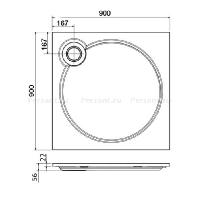 Душевой поддон из искусственного мрамора Cezares Tray S 90x90 TRAY-S-A-90-56-W белый