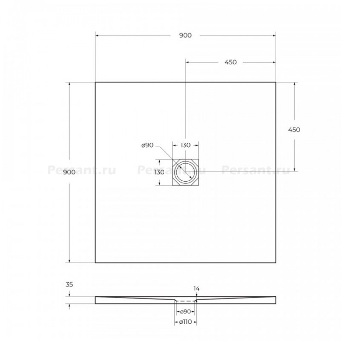 Поддон из искусственного камня BelBagno Uno 90x90x4 TRAY-MR-UNO-A-90-35-W-CR белый