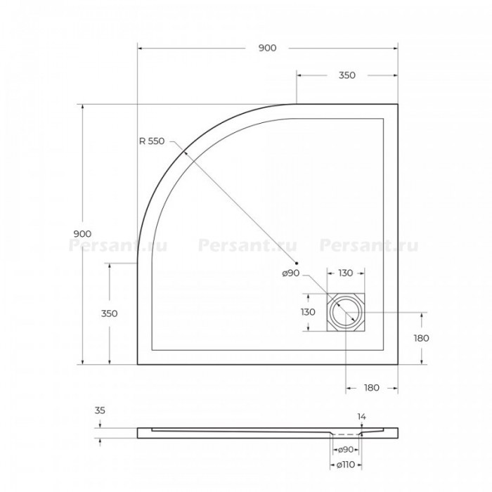 Поддон из искусственного камня BelBagno Uno 90x90x4 TRAY-MR-UNO-R-90-550-35-NERO-CR черный