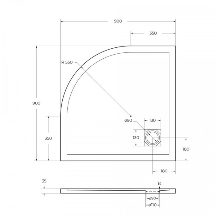 Поддон из искусственного камня BelBagno Uno 90x90x4 TRAY-MR-UNO-R-90-550-35-NERO-CR черный