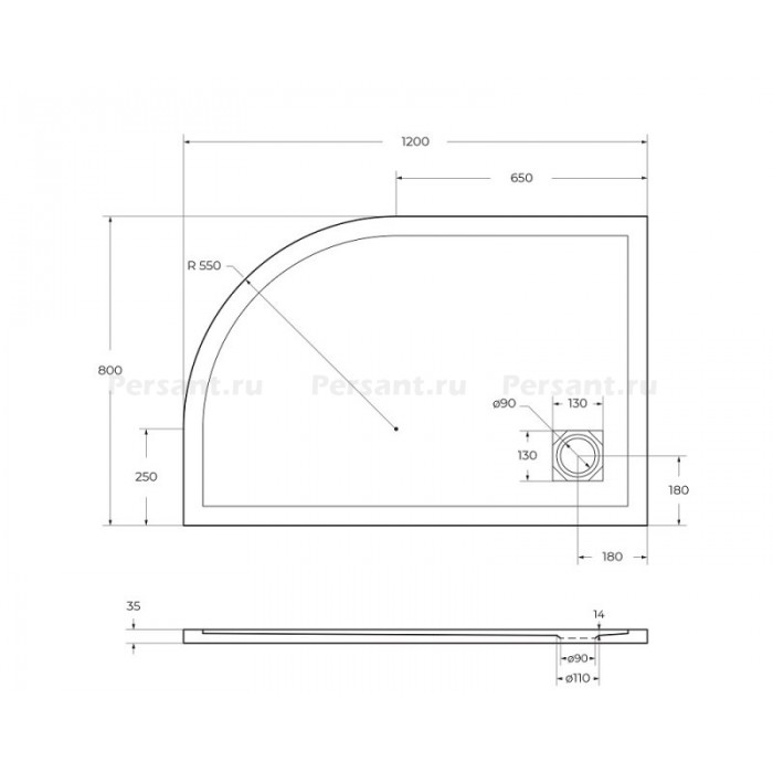 Поддон из искусственного камня BelBagno Uno 120x80x4 TRAY-MR-UNO-RH-120/80-550-35-W-L-CR белый
