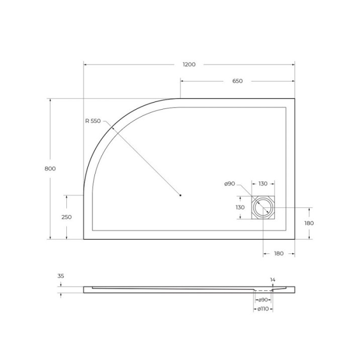 Поддон из искусственного камня BelBagno Uno 120x80x4 TRAY-MR-UNO-RH-120/80-550-35-W-R-CR белый