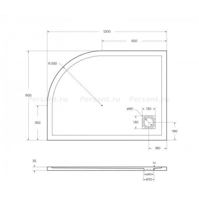 Поддон из искусственного камня BelBagno Uno 120x90x4 TRAY-MR-UNO-RH-120/90-550-35-W-R-CR белый