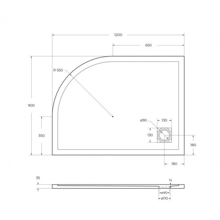 Поддон из искусственного камня BelBagno Uno 120x90x4 TRAY-MR-UNO-RH-120/90-550-35-W-R-CR белый