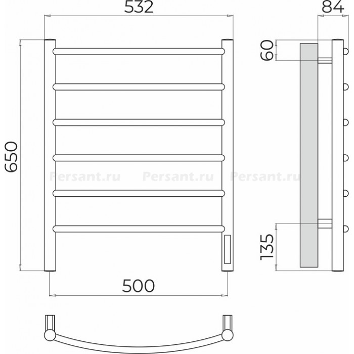 Полотенцесушитель электрический Terminus Классик П6 500х650 4670078531322 хром