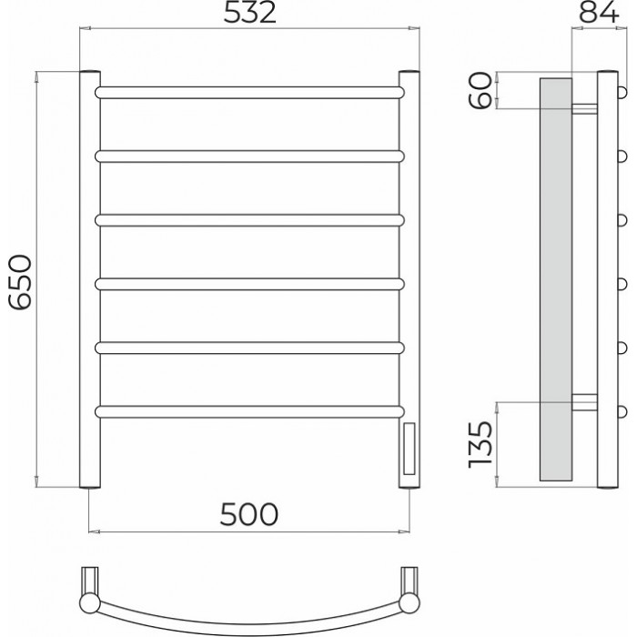 Полотенцесушитель электрический Terminus Классик П6 500х650 4670078531322 хром