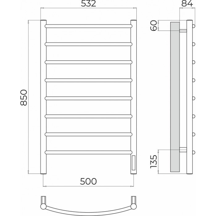 Полотенцесушитель электрический Terminus Классик П8 500х850 4670078531360, хром