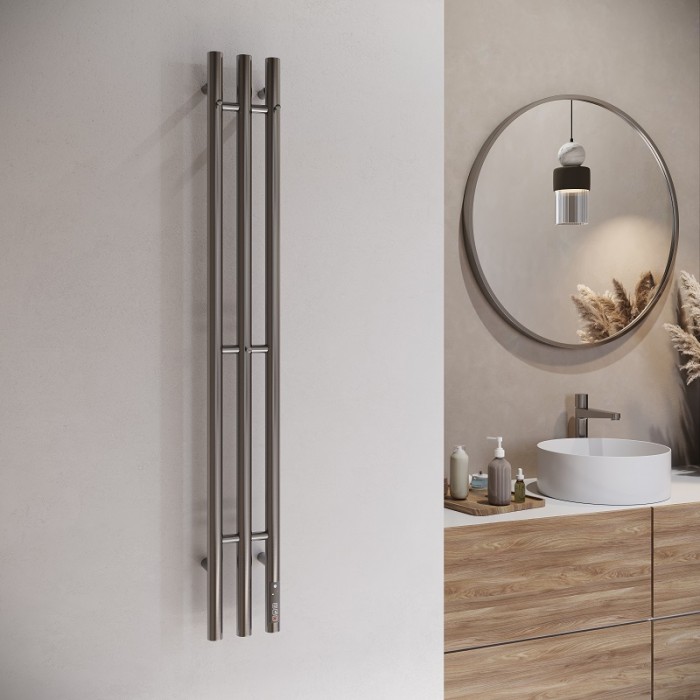 Полотенцесушитель электрический Terminus Tres круг1200 4670078566379, оружейная сталь