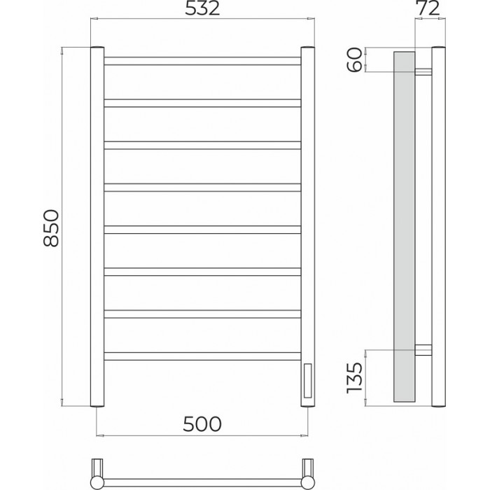 Полотенцесушитель электрический Terminus Аврора П8 500х850 4670078566232, оружейная сталь