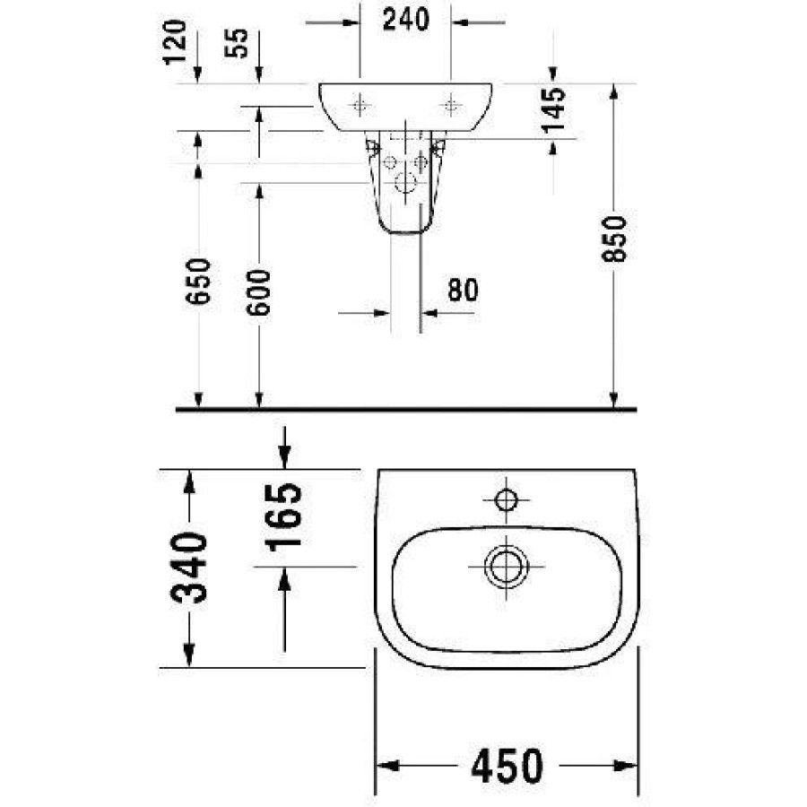 Раковина подвесная Duravit D-Code 45x34 07054500002