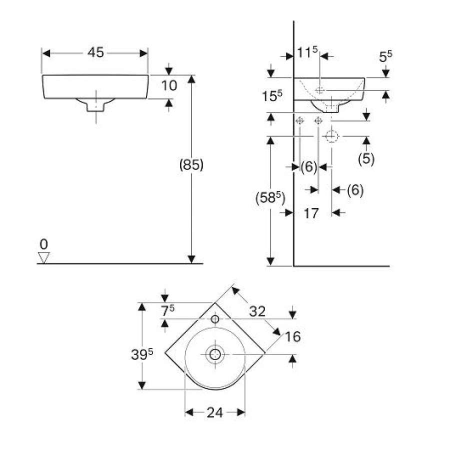 Раковина угловая Geberit Renova Nr.1 Comprimo 32x32 276132000