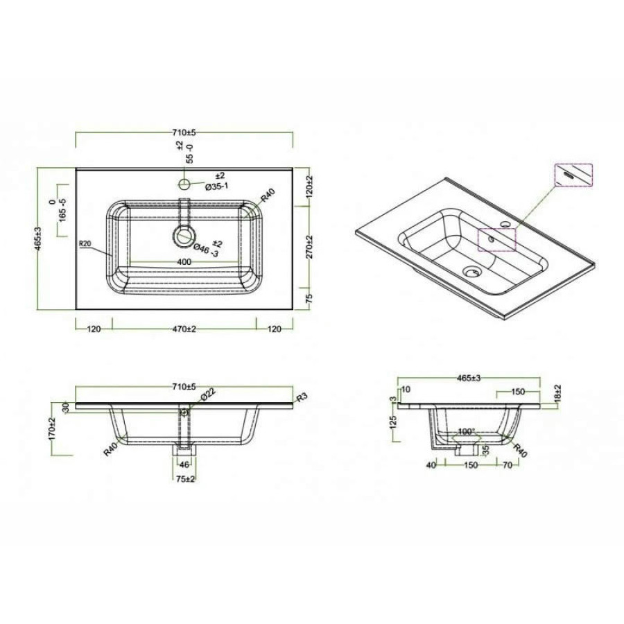 Раковина BelBagno Etna 71x46 BB700ETL