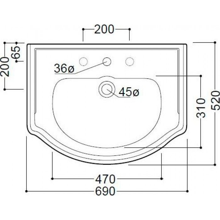 Раковина Kerasan Retro 69x52 104601*3, на 3 отверстия, белая