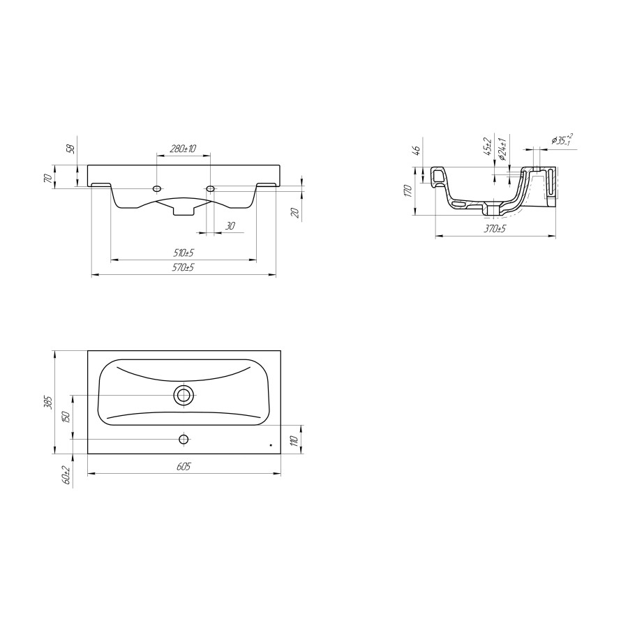 Раковина Cersanit Moduo slim 60 SLIM, 1 отв., белый,  прямоугольная (P-UM-MOD60SL/1)