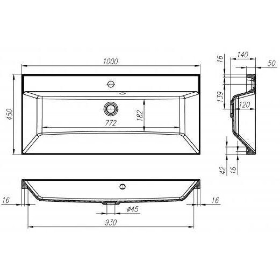 Раковина BelBagno Marino 100 см BB1000/450-LV-MR-AST