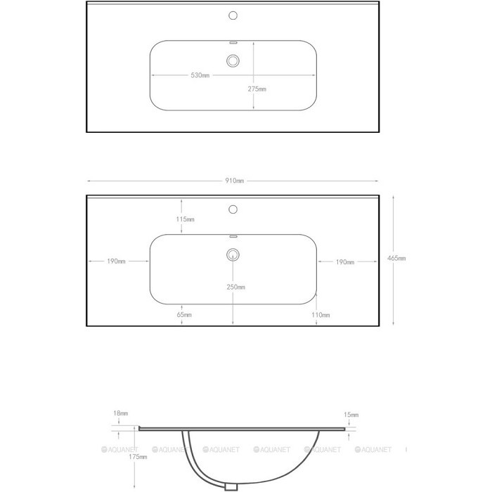 Раковина-столешница Aquanet Flat 90 черная матовая