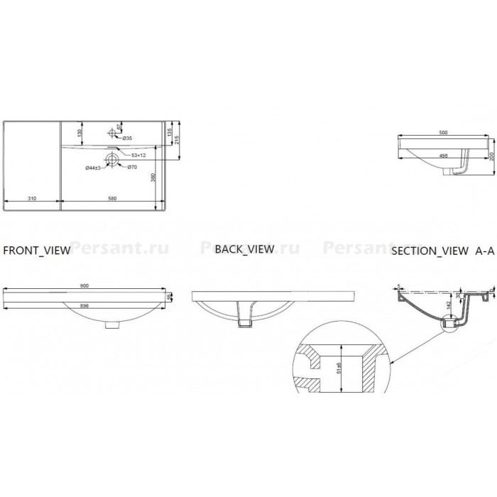 Раковина Aquanet Side 90 00347436, чаша справа