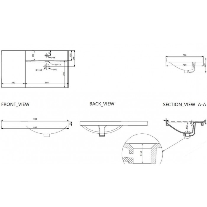 Раковина Aquanet Side 90 00347436, чаша справа