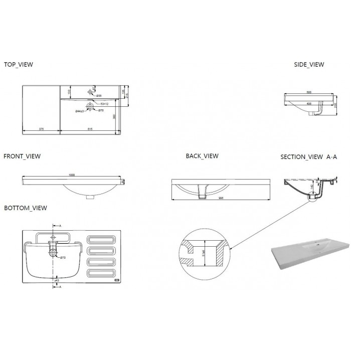 Раковина Aquanet Side 100 00347437, чаша справа