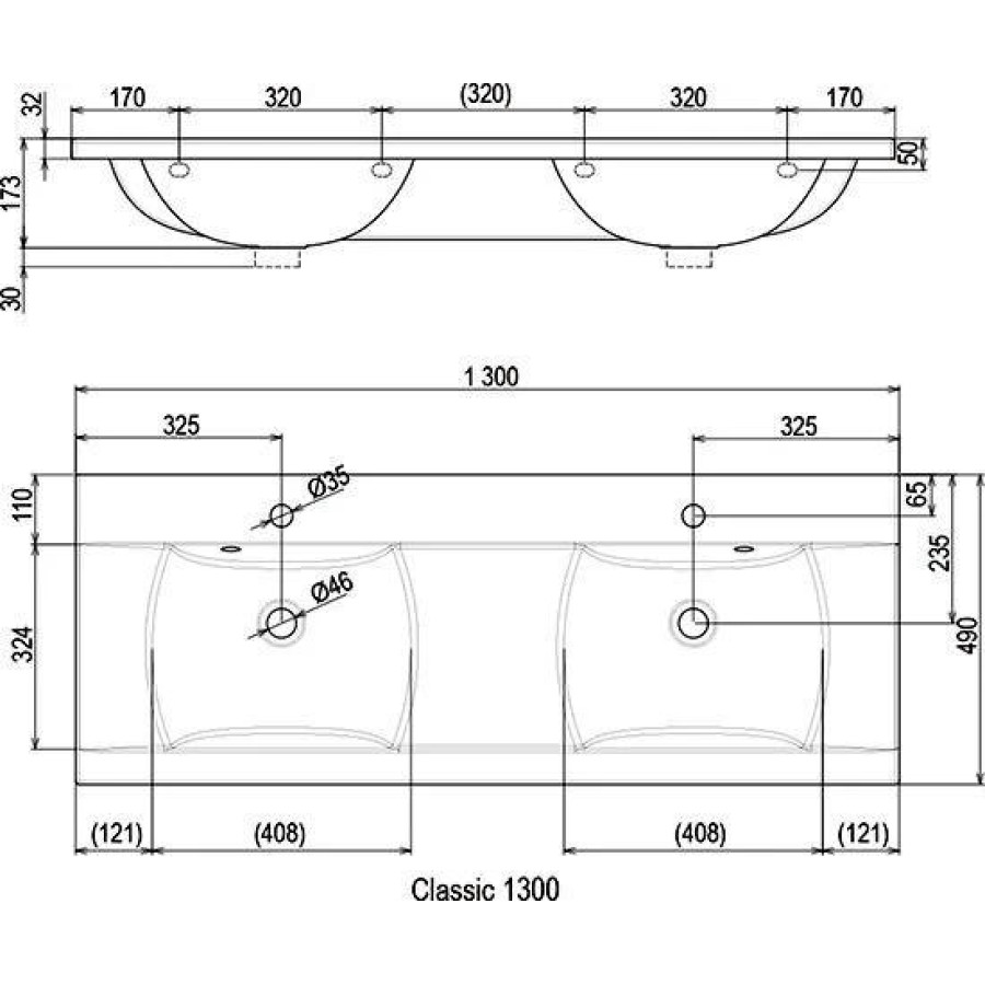 Раковина двойная Ravak Classic 130x49 XJD01113000