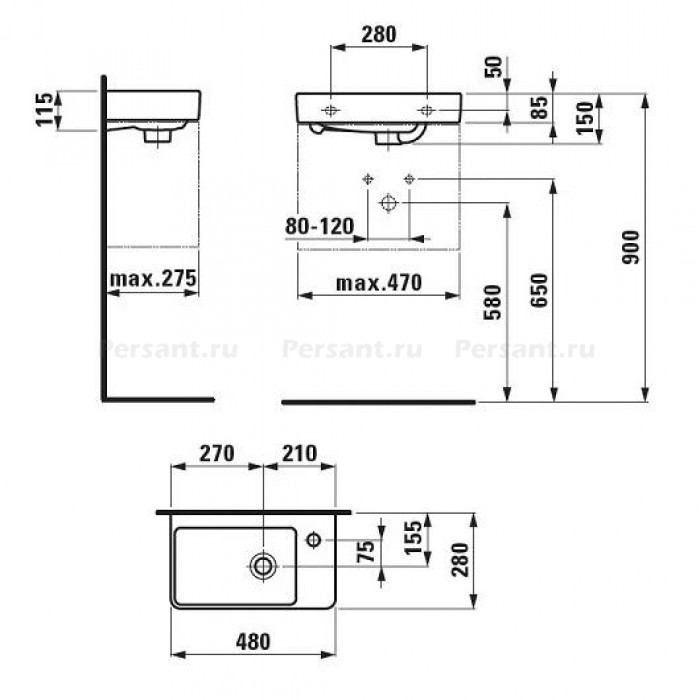 Раковина подвесная Laufen Pro 48x28 (правая) 8.1595.4.000.104.1