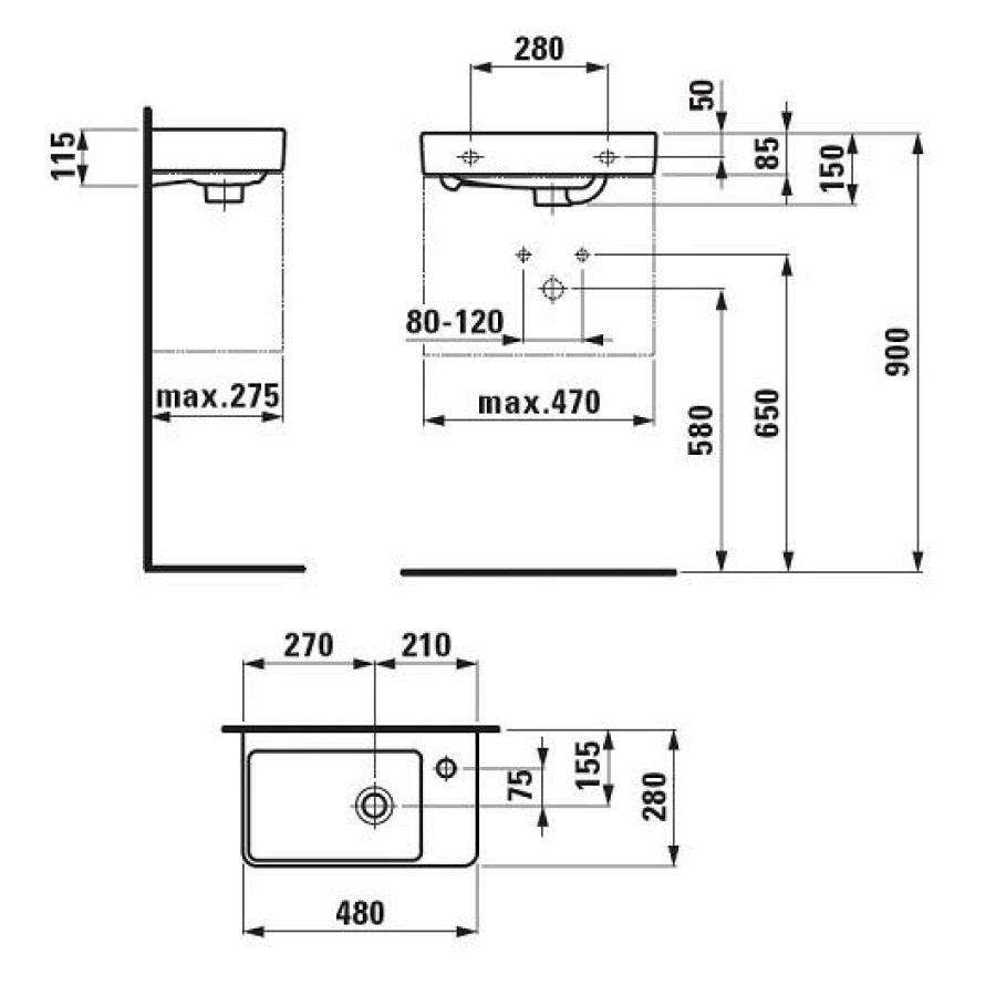 Раковина подвесная Laufen Pro 48x28 (правая) 8.1595.4.000.104.1