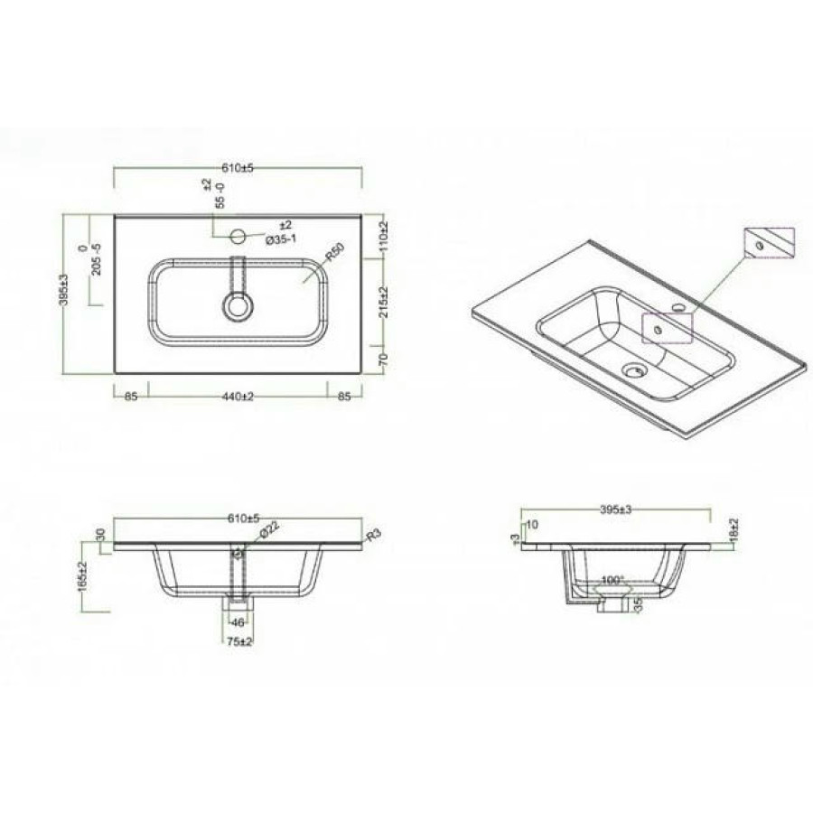 Раковина BelBagno Etna 60 см NDR-600-LVB