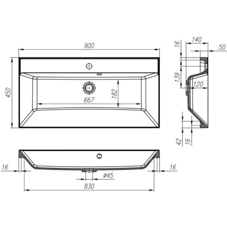 Раковина BelBagno 90 прямоугольная (BB900/450-LV-MR-AST-NERO) черная матовая