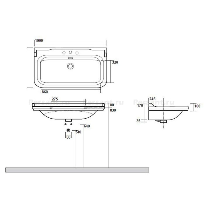 Керамическая раковина Kerasan Waldorf 100x55 4142K1bi/cr*1 белая