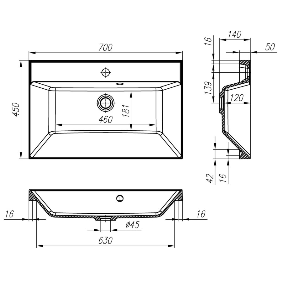 Раковина из искусственного мрамора BelBagno Marino 70 см BB700/450-LV-MR-AST встраиваемая сверху