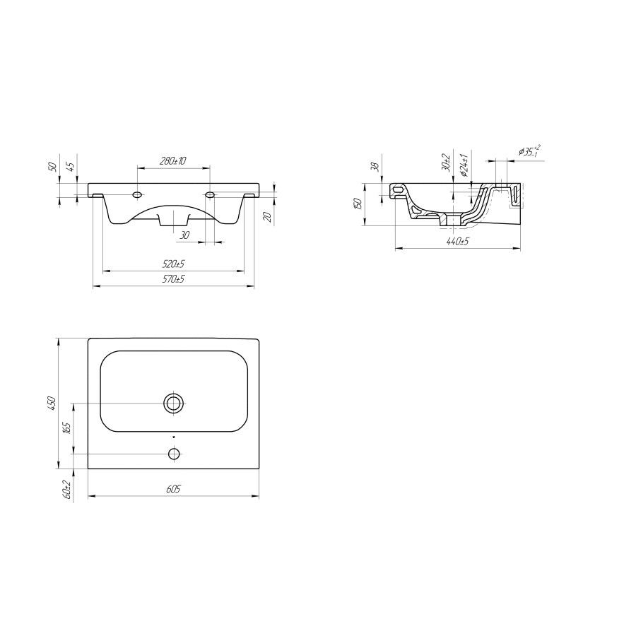 Раковина Cersanit Colour COL 60 B 1 отв., белый,  прямоугольная (S-UM-COL60/1-w)