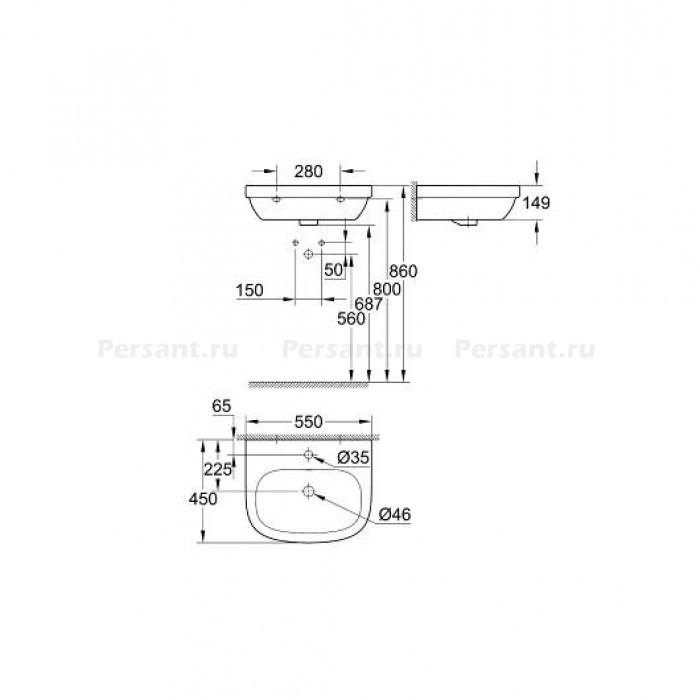 Раковина Grohe Euro Ceramic 55 см 39336000 альпин-белый