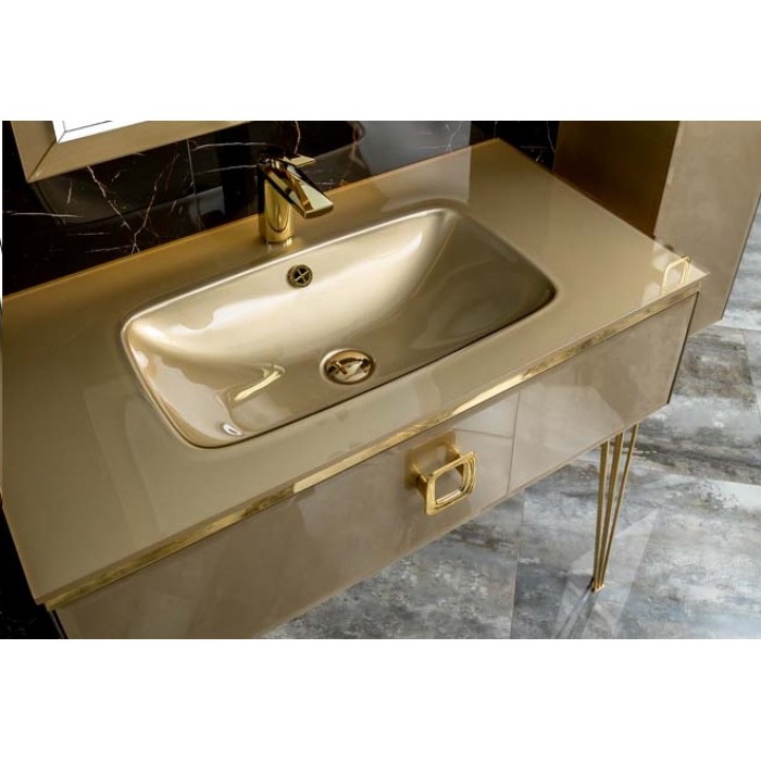 Раковина ArmadiArt 100 см 852-100-D Lucido стекло светлое золото