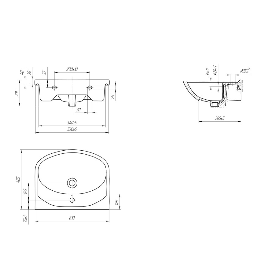 Раковина для мебели Cersanit Erica ERI61 1 отв., белый,  полукруглая (S-UM-ERI61/1-w)