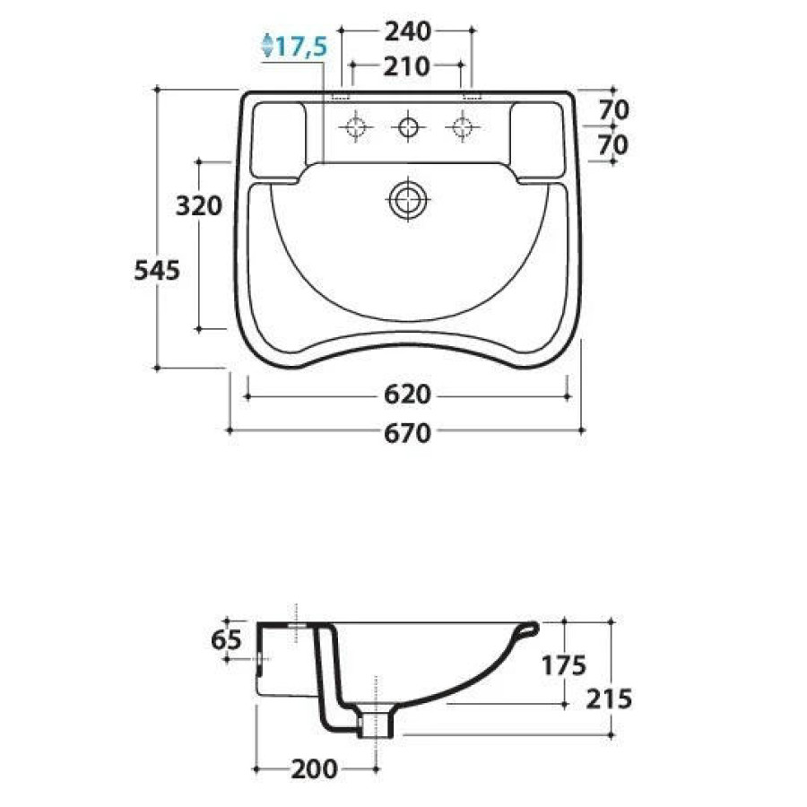 Раковина Globo DS006BI ARTDISCER 67,54,5 х17,5 см, с 1-м отверстием или 3-мя отверстиями под смеситель